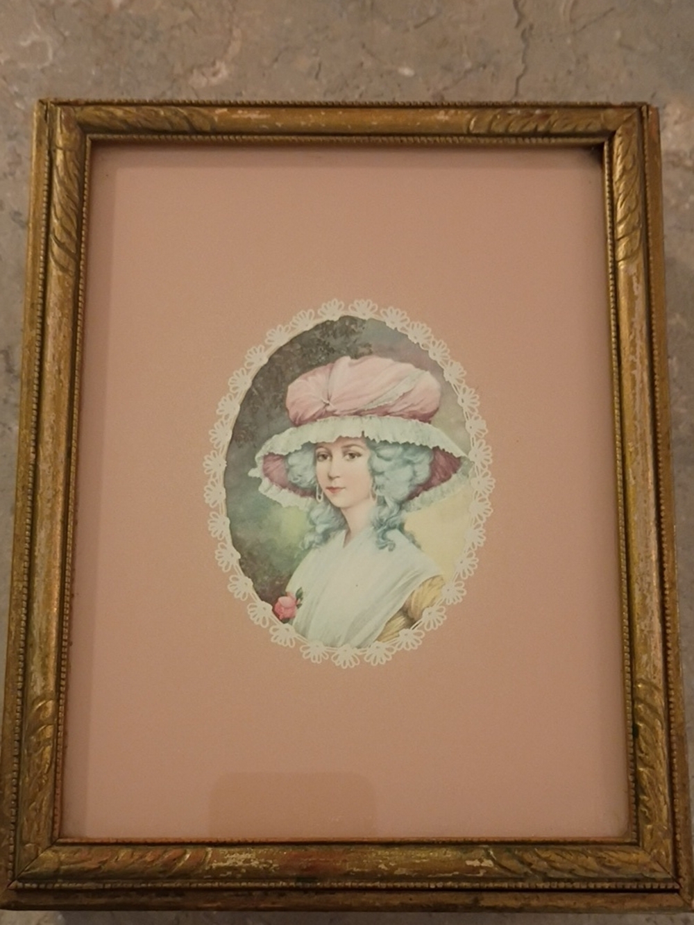 Framed Vintage Portrait Art in Pink Mat